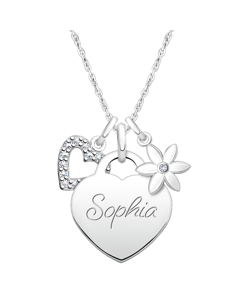 Small Heart &quot;Design Your Own&quot; Children&#039;s Necklace for Girls (50+ Optional Charms &amp; FREE Engraving) - Sterling Silver