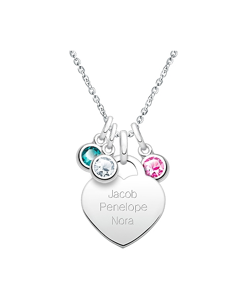 Close to My Heart, Mother's Engraved Necklace Set for Women, Personalized with Children's Names & Birthstones - Sterling Silver