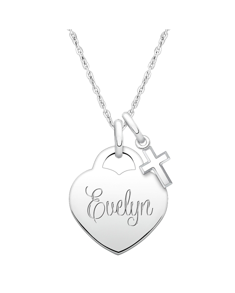 Small Heart, Communion Children&#039;s Necklace for Girls (50+ Optional Charms &amp; FREE Engraving) - Sterling Silver