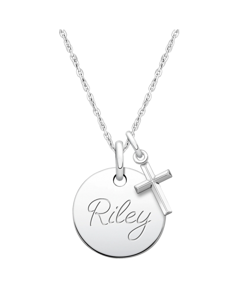 Small Round, Christening Children&#039;s Necklace for Girls (50+ Optional Charms &amp; FREE Engraving) - Sterling Silver