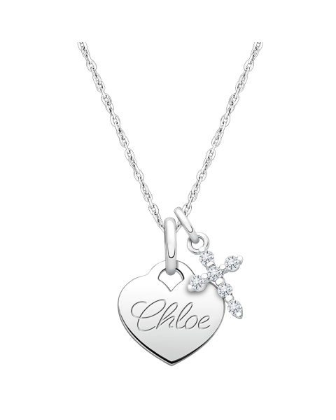 Baby Heart, Christening/Baptism Children&#039;s Necklace for Girls (50+ Optional Charms &amp; FREE Engraving) - Sterling Silver