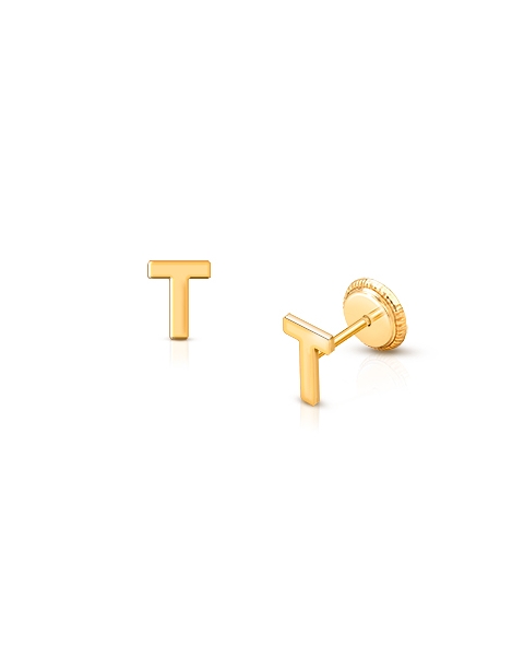 ‘T’ Initial Studs Personalized Baby/Children’s Earrings, Screw Back - 14K Gold