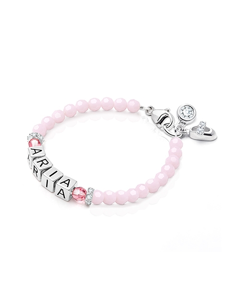 tB® Signature Crystal™ Sweet Pink Baby/Children’s Name Bracelet for Girls - Sterling Silver