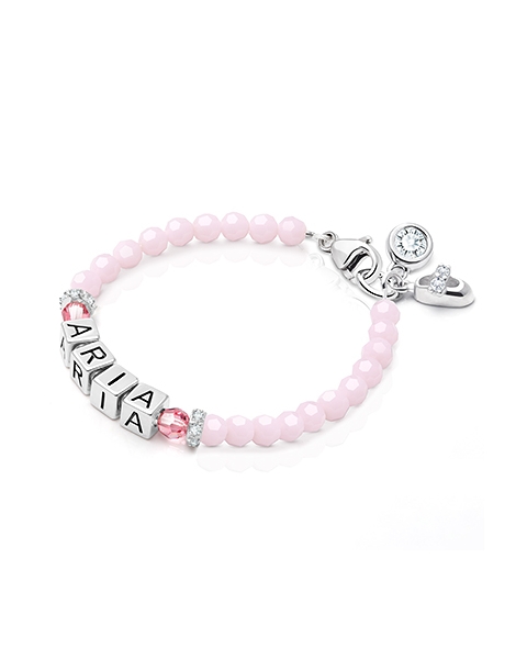 Tiny Blessings Signature Crystal Sweet Pink Name Bracelet for Girls Christening/Baptism made from Solid Silver