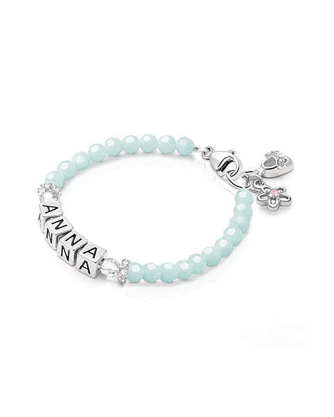 tB® Signature Crystal™ Trademark Blue Baby/Children’s Name Bracelet for Girls - Sterling Silver