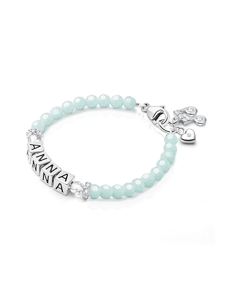 Tiny Blessings Signature Crystal Trademark Blue Name Bracelet for Teen Girls made from Solid Sterling Silver