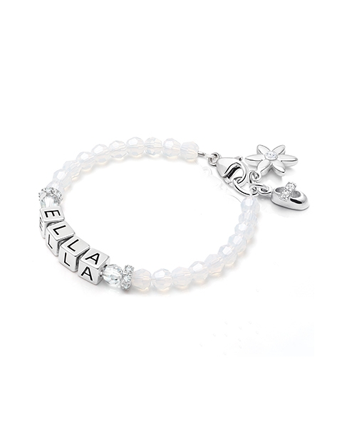 tB® Signature Crystal™ White Opal Baby/Children’s Name Bracelet for Girls - Sterling Silver
