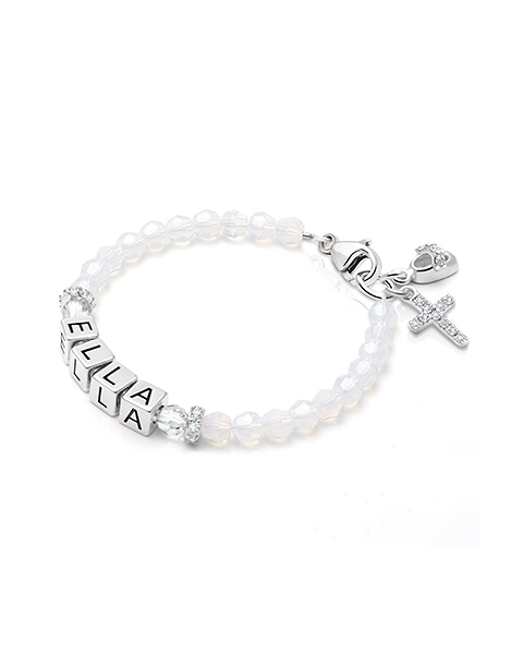 Tiny Blessings Signature Crystal White Opal Name Bracelet for Girls Christening/Baptism