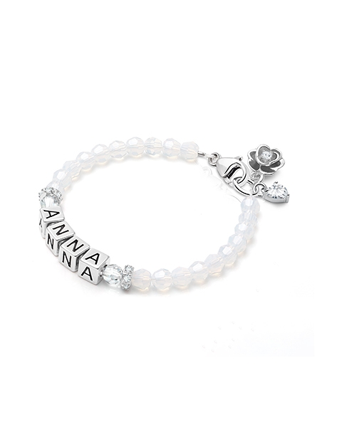 Tiny Blessings Signature Crystal White Opal Name Bracelet for Girls Christening/Baptism made from Solid Sterling Silver