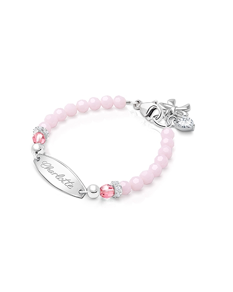 tB® Signature Crystal™ Sweet Pink Baby/Children’s Engraved Bracelet for Girls - Sterling Silver