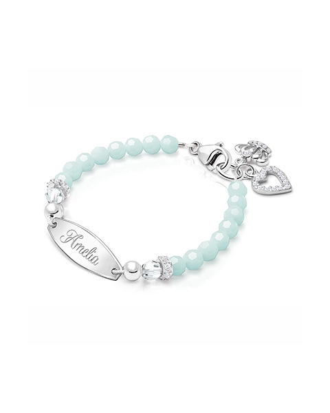 tB® Signature Crystal™ Trademark Blue Baby/Children’s Engraved Bracelet for Girls - Sterling Silver