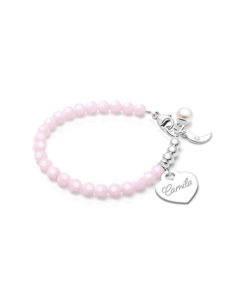 tB® Signature Crystal™ Sweet Pink, Baby/Children’s Beaded Bracelet for Girls (INCLUDES Engraved Charm) - Sterling Silver