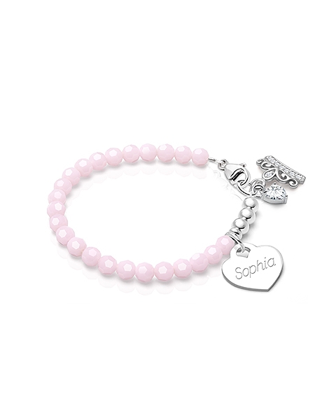 Tiny Blessings Signature Crystal Sweet Pink Engraved Heart Bracelet for Girls Christening/Baptism made from Solid Sterling Silver