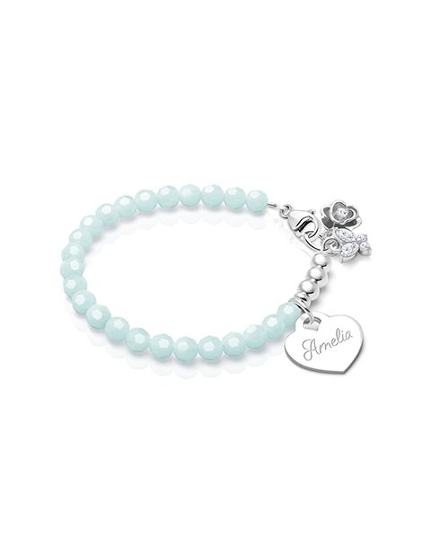 tB® Signature Crystal™ Trademark Blue, Baby/Children’s Beaded Bracelet for Girls (INCLUDES Engraved Charm) - Sterling Silver