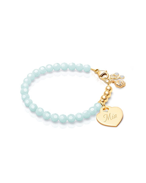 tB® Signature Crystal™ Trademark Blue, Baby/Children’s Beaded Bracelet for Girls (INCLUDES Engraved Charm) - 14K Gold
