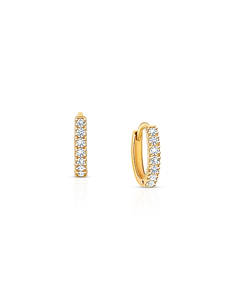 Timeless Pavé CZ 9mm Huggie Hoops, Christening/Baptism Baby/Children&#039;s Earrings - 14K Gold