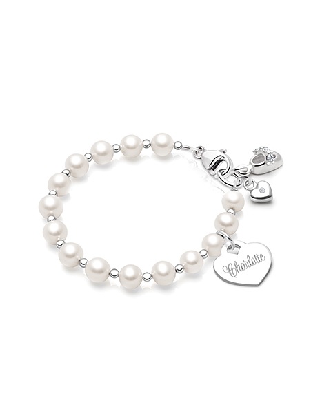 Timeless Pearls, Baby/Children’s Beaded Bracelet for Girls (INCLUDES Engraved Charm) - Sterling Silver