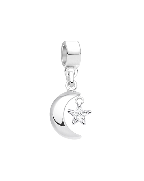 To the Moon &amp; Back, Sterling Silver Clear Pavé CZ Star &amp; Moon - Children&#039;s Adoré™ Dangle Charm