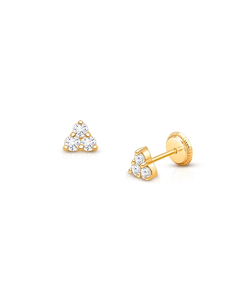 Tiny Trinity, Clear CZ Cluster Baby/Children&#039;s Earrings, Screw Back - 14K Gold