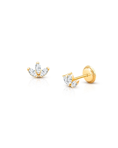 Twinkling Trio, Marquise CZ Cluster Baby/Children&#039;s Earrings, Screw Back - 14K Gold