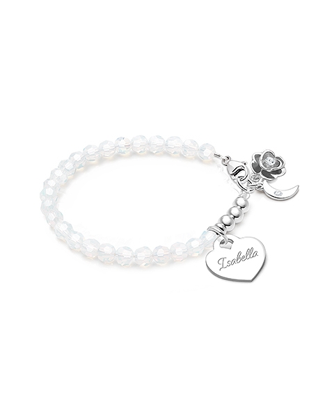 Tiny Blessings Signature Crystal White Opal Engraved Heart Bracelet for Girls Christening/Baptism made from Solid Sterling Silver