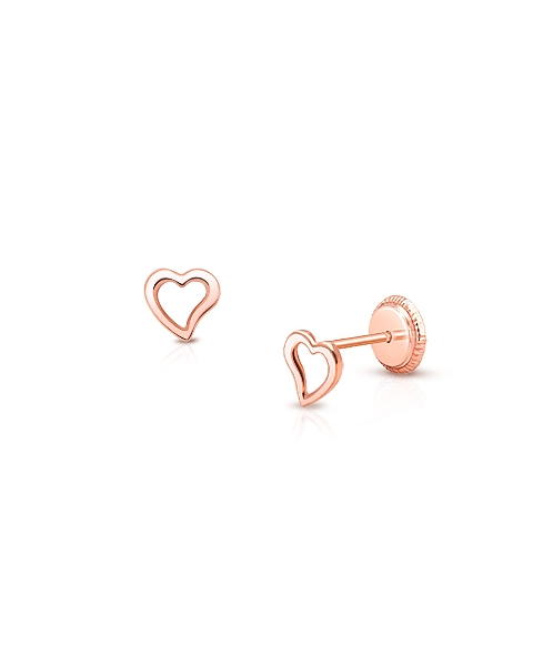 Wistful Heart Baby/Children&#039;s Earrings, Screw Back - 14K Rose Gold