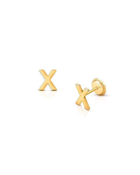 ‘X’ Initial Studs Personalized Baby/Children’s Earrings, Screw Back - 14K Gold