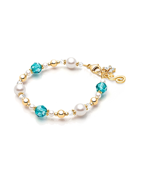 My Little Sunshine Birthstone, Baby/Children&#039;s Beaded Bracelet for Girls (All 12 Birthstones Avail) - 14K Gold