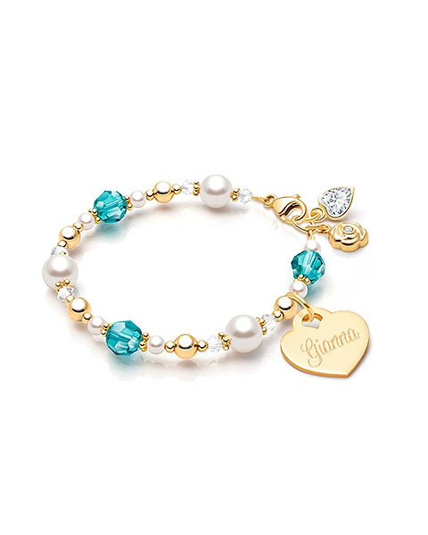 My Little Sunshine Birthstone, Baby/Children&#039;s Beaded Bracelet for Girls (Includes Engraved Charm, All 12 Birthstones Avail) - 14K Gold