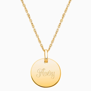 14K Gold Baby Round, Engraved Children&#039;s Necklace for Girls (FREE Personalization) - 14K Gold