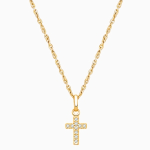 Divine Light, Cross with Genuine Diamonds Teen's Necklace for Girls - 14K Gold