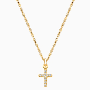 Miraculous Cross, Modern Pavé CZ Children&#039;s Necklace for Boys - 14K Gold