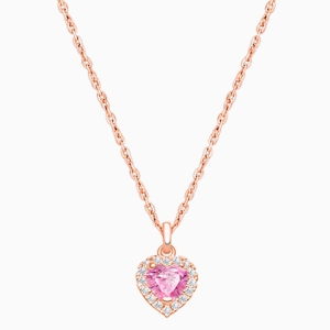 Blissful Heart, Pink/Clear CZ Halo, Children&#039;s Necklace for Girls - 14K Rose Gold