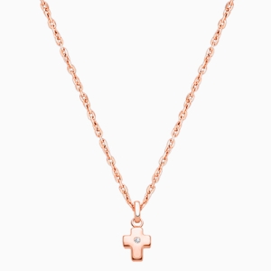 Forever in Faith Cross with Genuine Diamond, Children&#039;s Necklace for Boys - 14K Rose Gold