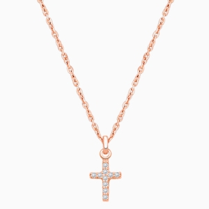 Miraculous Cross, Modern Pavé CZ Children&#039;s Necklace for Boys - 14K Rose Gold