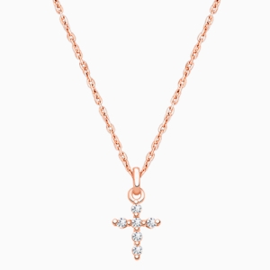Shining Cross, Pavé CZ Children&#039;s Necklace for Girls - 14K Rose Gold