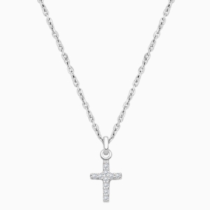 Miraculous Cross, Modern Pavé CZ Children&#039;s Necklace for Boys - 14K White Gold