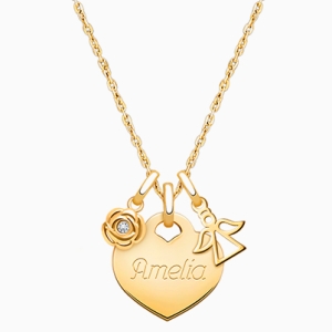 14K Gold Baby Heart, Christening/Baptism Children&#039;s Necklace for Girls (Includes Religious Charm &amp; FREE Engraving) - 14K Gold