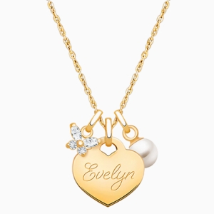 14K Gold Baby Heart &quot;Design Your Own&quot; Children&#039;s Necklace for Girls (Optional Charms &amp; FREE Engraving) - 14K Gold