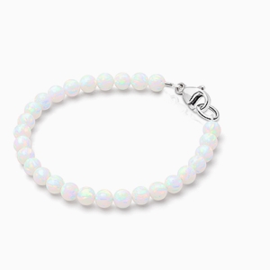 4mm Opals, Lab Created White Opal Baby/Children&#039;s Beaded Bracelet for Girls - Sterling Silver