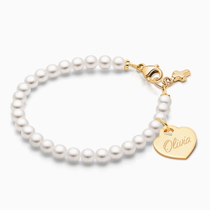 Solid 14K Gold Pearl Bracelet for Girls Baptism