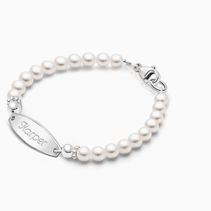 4mm Cultured Pearls, Baby/Children&#039;s Engraved Bracelet for Girls - Sterling Silver