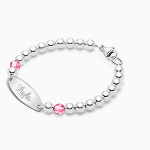 Tiny Blessings Birthstone, Baby/Children&#039;s Engraved Bracelet for Girls - Sterling Silver