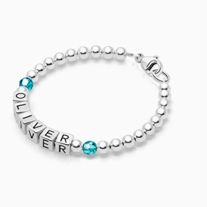 Tiny Blessings Birthstone, Baby/Children&#039;s Name Bracelet for Boys - Sterling Silver