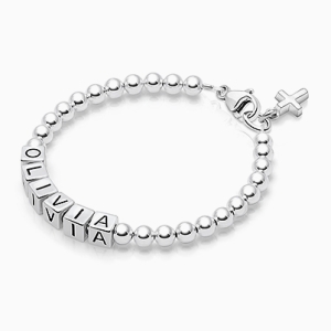 4mm Tiny Blessings Beads Christening/Baptism Baby/Children&#039;s Name Bracelet - Sterling Silver
