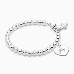 4mm Tiny Blessings Beads, Christening/Baptism Baby/Children's Beaded Bracelet for Girls (INCLUDES Engraved Charm) - Sterling Silver