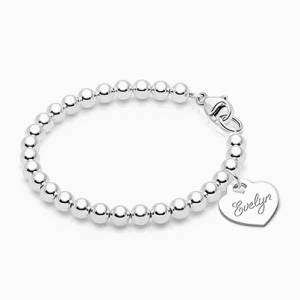 4mm Tiny Blessings Beads, Baby/Children's Beaded Bracelet for Girls (INCLUDES Engraved Charm) - Sterling Silver