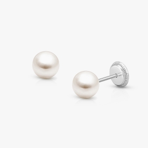 5mm Pearl Studs, Baby/Children's Earrings, Screw Back - 14K White Gold