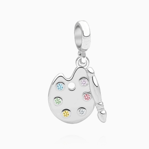 Little Artist, Sterling Silver Artists Paint Palette with Multi-Colored CZ's - Adoré Pendant