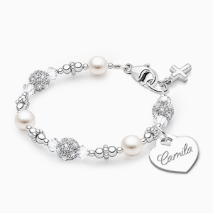 Birthstone Bracelet for Girls Christening/Baptism with Engraved Heart